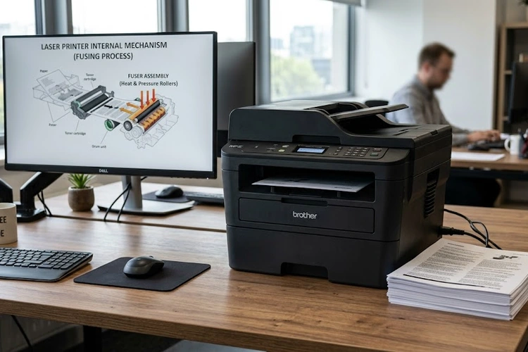 what is a laser printer — internal components of a laser printer showing drum, toner, and fuser