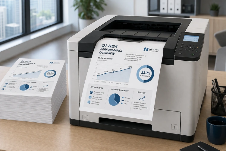 what is a postscript printer — close-up of a professional laser printer with output tray