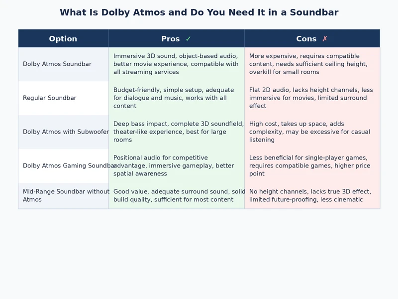 Comparison table of Dolby Atmos soundbar channel configurations from 2.0 to 9.1.4