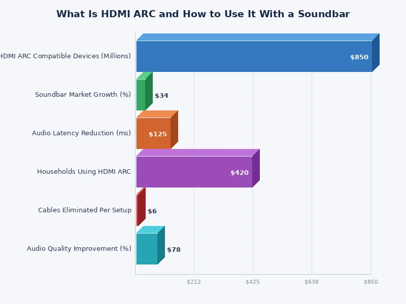 Bar chart comparing audio bandwidth of HDMI ARC, eARC, optical, and Bluetooth connections
