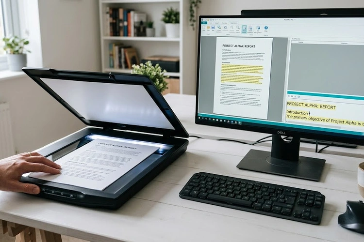 what is OCR scanning — a document scanner converting printed text to editable digital content