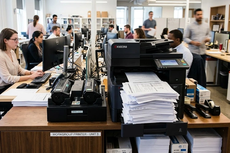 printer duty cycle specification label on a laser printer