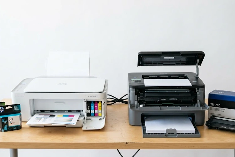 When to replace printer ink cartridge — side-by-side view of a low ink cartridge and a damaged cartridge