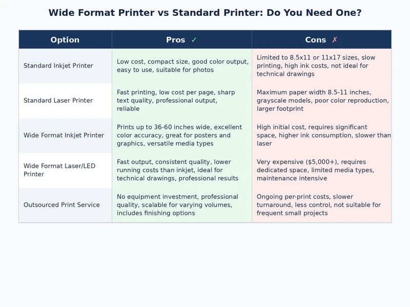 wide format printer vs standard printer use case comparison table