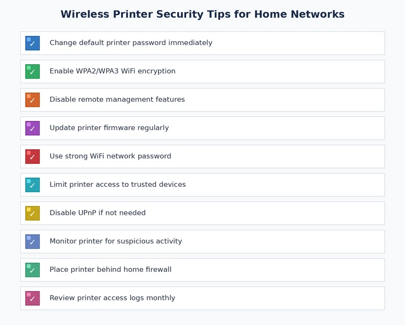 wireless printer security tips checklist showing key steps to secure home network printer